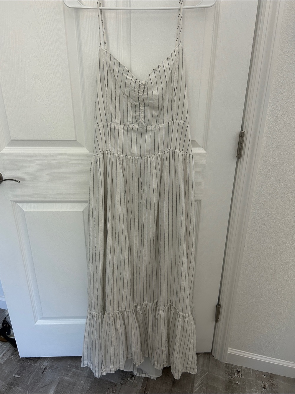 American Eagle Outfitters Cream and Black Striped Spaghetti Strap Maxi Dress